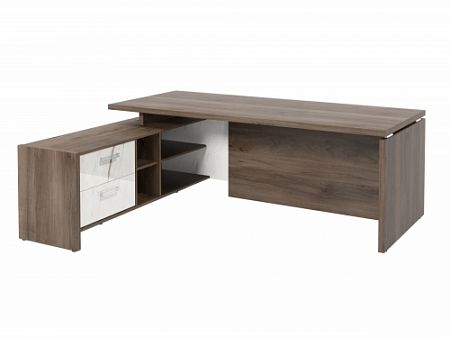 Стол с опорной тумбой FI-121L.GG Орех Пацифик Табак/Мрамор Леванто белый